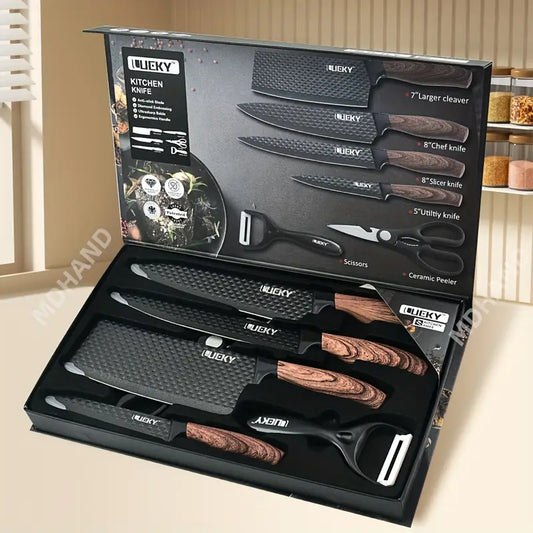 Juego de cuchillos de acero inoxidable de 6 piezas, juego de herramientas de cocina de acero inoxidable.