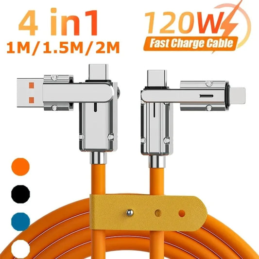 Cable PD USB Tipo-C a Tipo-C, carga rápida 4 en 1, 120W